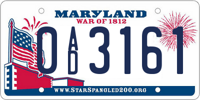 MD license plate 0AD3161