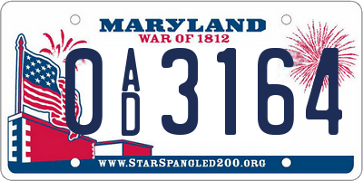 MD license plate 0AD3164