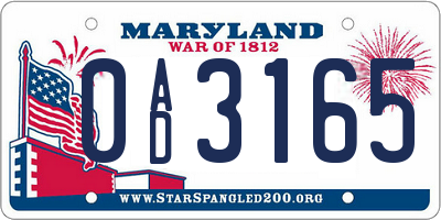 MD license plate 0AD3165