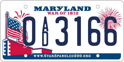 MD license plate 0AD3166