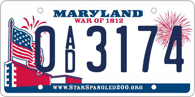 MD license plate 0AD3174