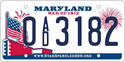 MD license plate 0AD3182