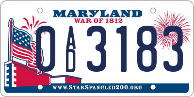 MD license plate 0AD3183