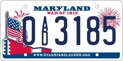MD license plate 0AD3185