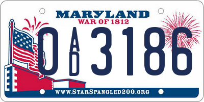 MD license plate 0AD3186