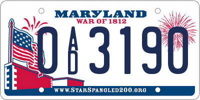 MD license plate 0AD3190