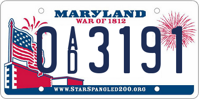 MD license plate 0AD3191