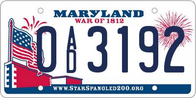 MD license plate 0AD3192