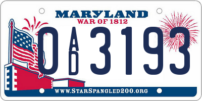 MD license plate 0AD3193