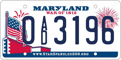 MD license plate 0AD3196