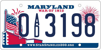 MD license plate 0AD3198
