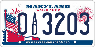 MD license plate 0AD3203