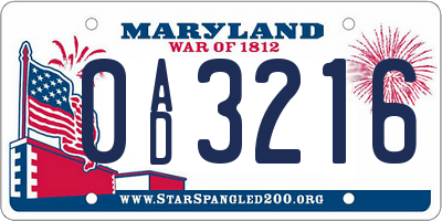 MD license plate 0AD3216