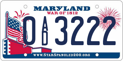 MD license plate 0AD3222