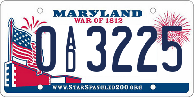 MD license plate 0AD3225