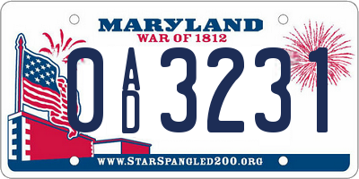 MD license plate 0AD3231