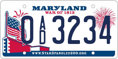MD license plate 0AD3234