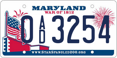 MD license plate 0AD3254