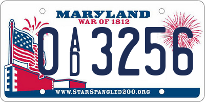 MD license plate 0AD3256
