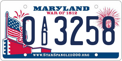 MD license plate 0AD3258