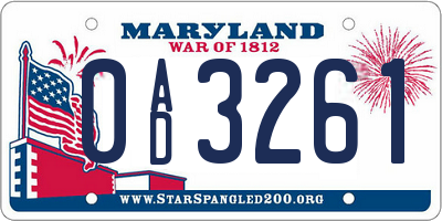 MD license plate 0AD3261