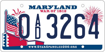 MD license plate 0AD3264
