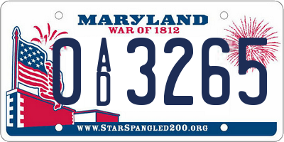 MD license plate 0AD3265