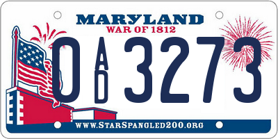 MD license plate 0AD3273