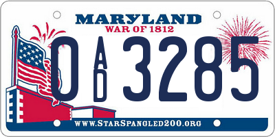MD license plate 0AD3285