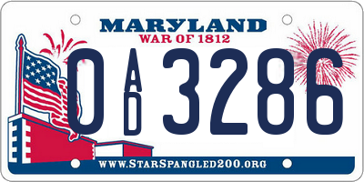 MD license plate 0AD3286