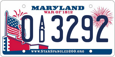 MD license plate 0AD3292