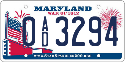 MD license plate 0AD3294