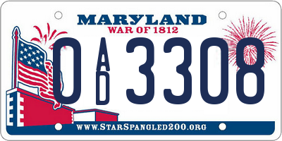 MD license plate 0AD3308