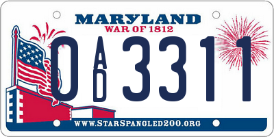 MD license plate 0AD3311