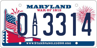 MD license plate 0AD3314