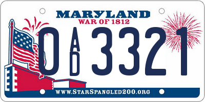 MD license plate 0AD3321