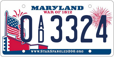 MD license plate 0AD3324