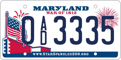 MD license plate 0AD3335