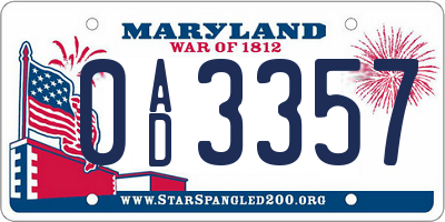 MD license plate 0AD3357