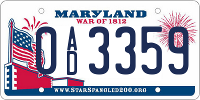 MD license plate 0AD3359