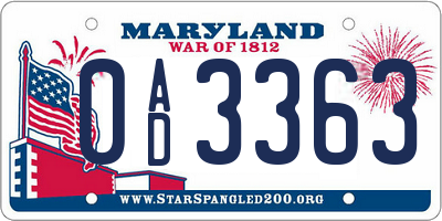 MD license plate 0AD3363