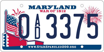 MD license plate 0AD3375