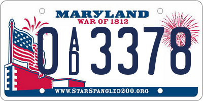 MD license plate 0AD3378