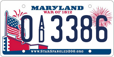 MD license plate 0AD3386