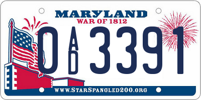 MD license plate 0AD3391