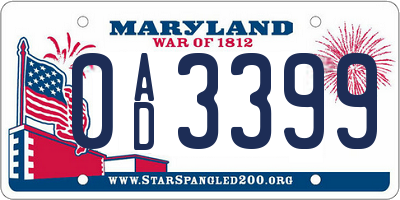 MD license plate 0AD3399