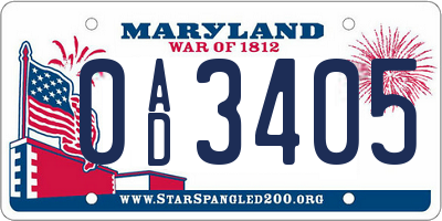 MD license plate 0AD3405