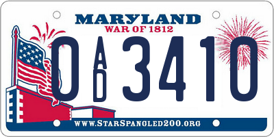 MD license plate 0AD3410
