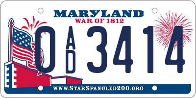 MD license plate 0AD3414