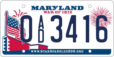 MD license plate 0AD3416